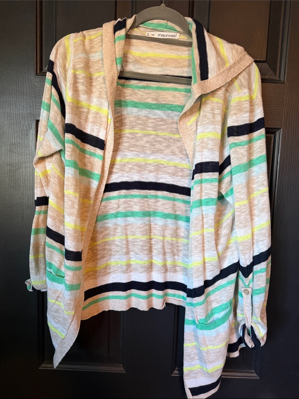 Maurices Striped Hooded Cardigan in Cream, Mint, Navy & Yellow
